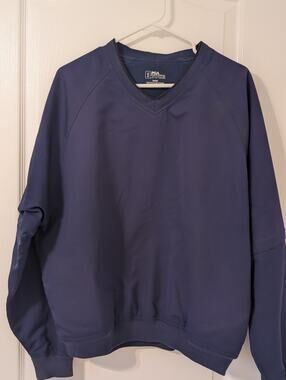 PGA Tour Pullover Jacket Mens Medium Blue V-Neck Windbreaker Lightweight